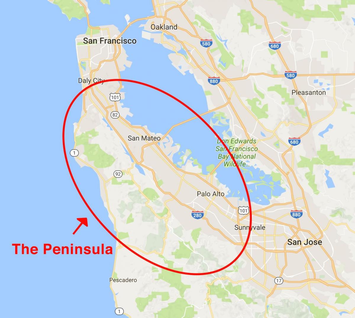 Karte von San Francisco-Halbinsel 