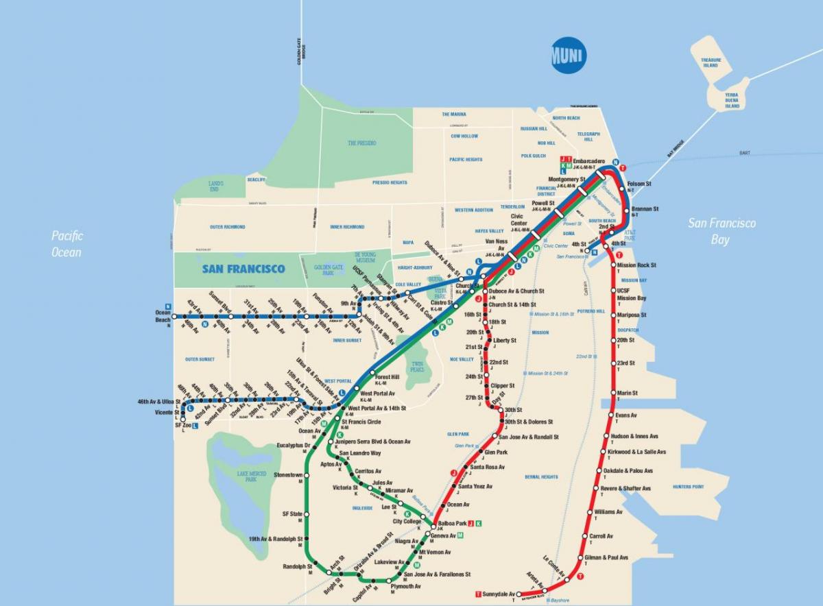Karte von San Francisco mit muni-app