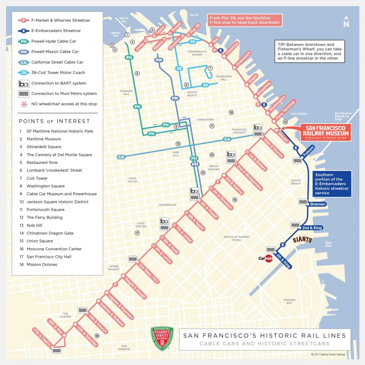 Karte von San Francisco trolley route