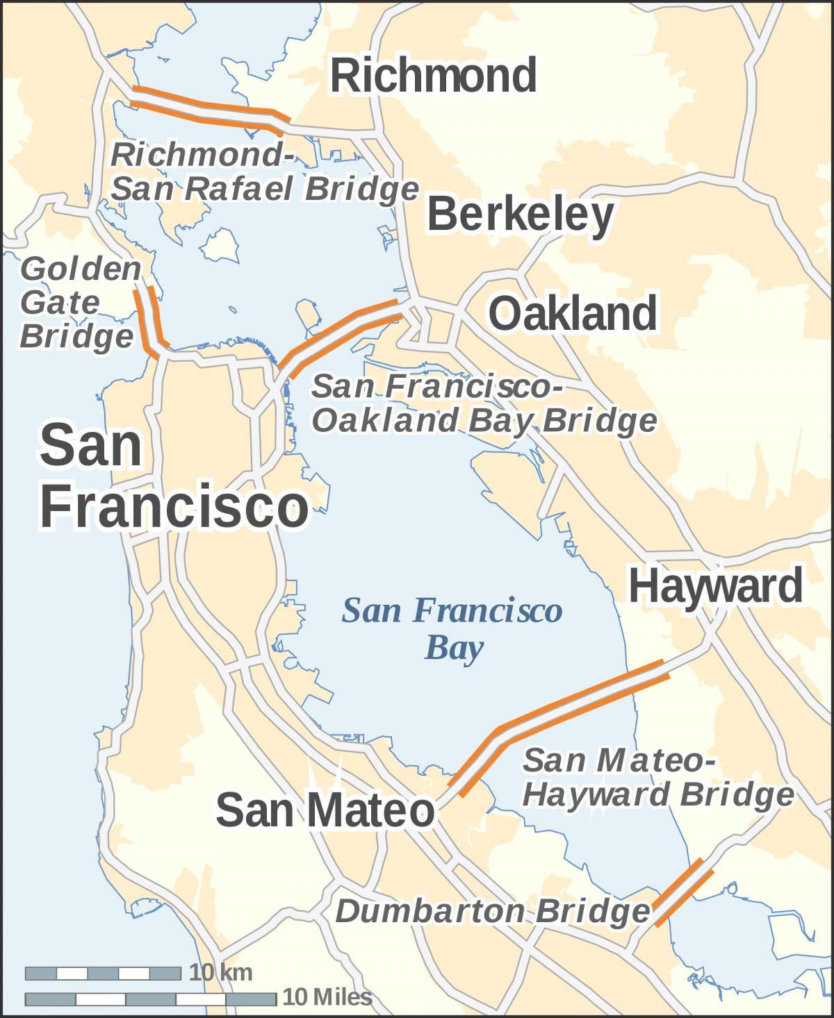Karte von der bay area Brücken
