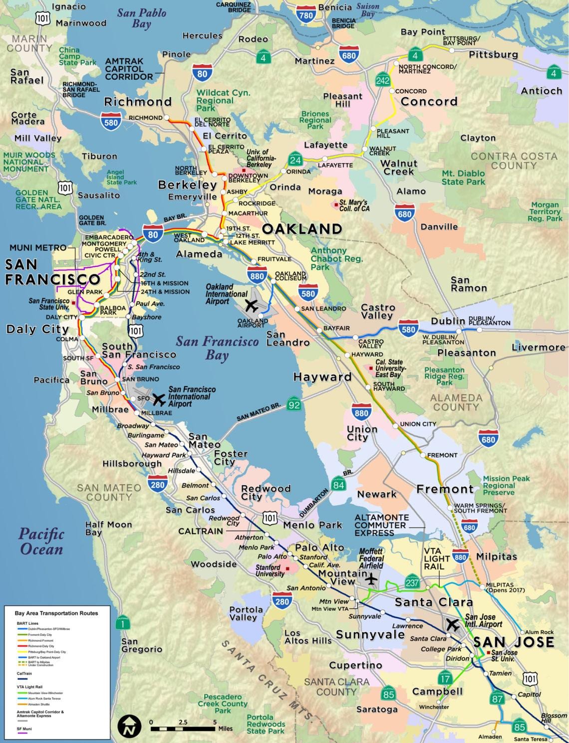 Karte von der bay area Flughäfen