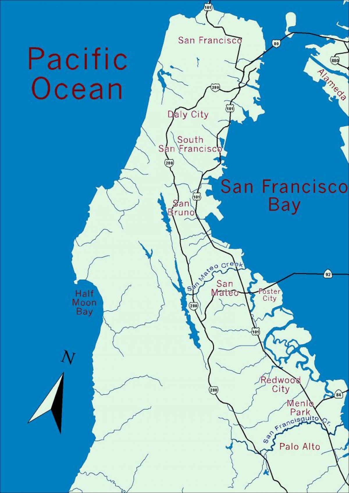 Karte der bay area peninsula
