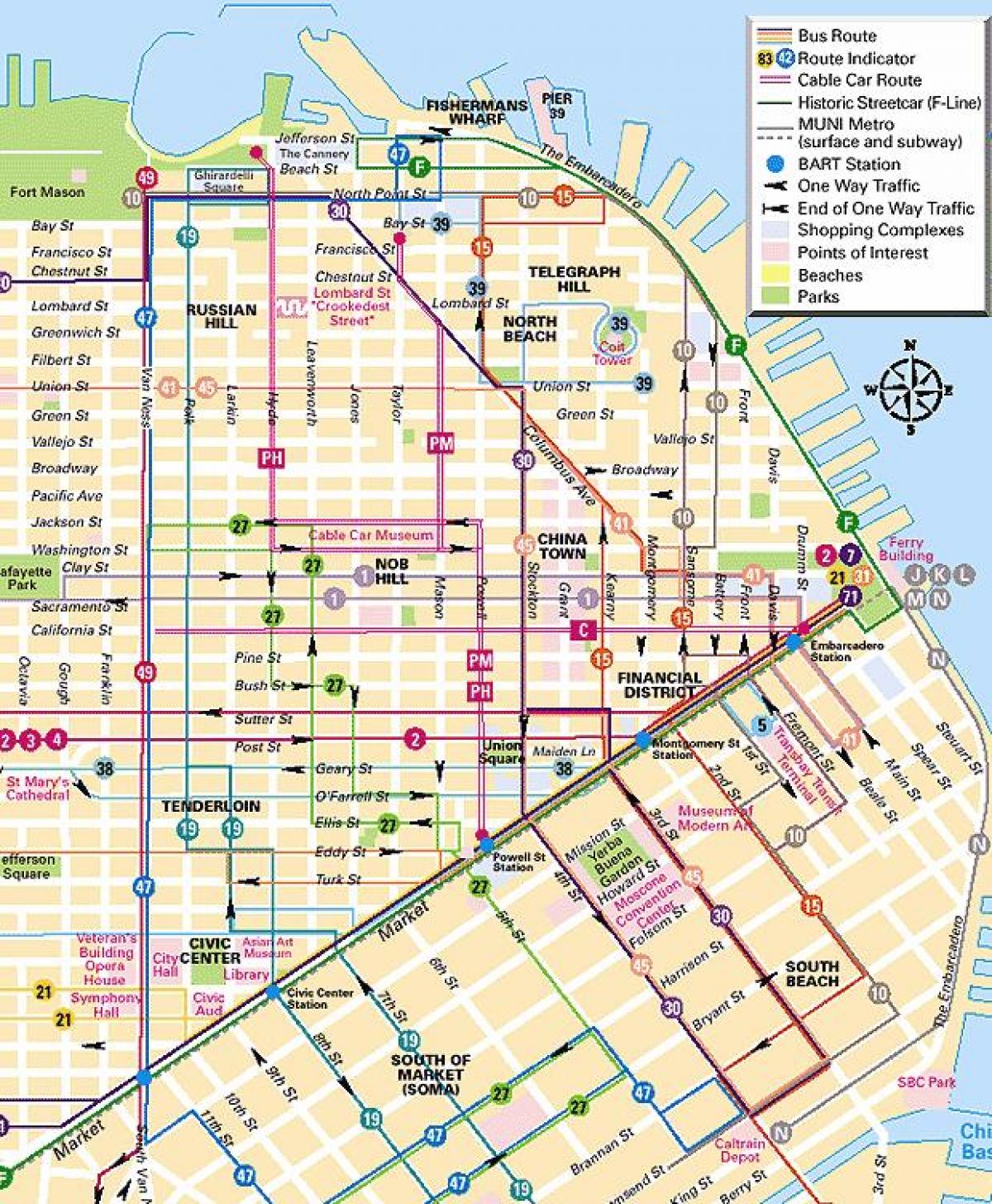 cable-car-Linien San Francisco Karte