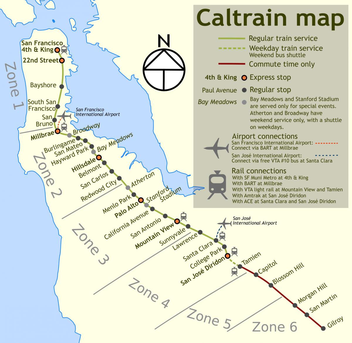 caltrain Stationen anzeigen