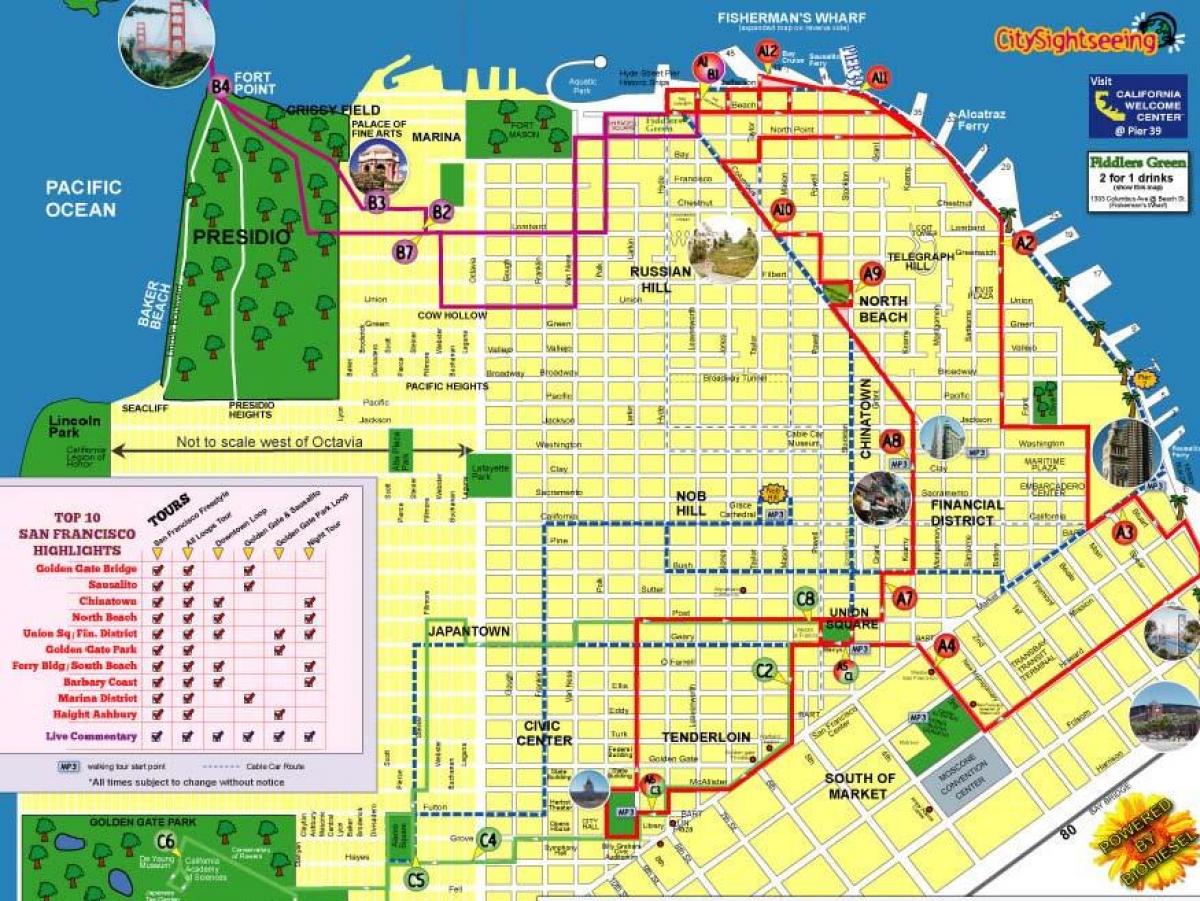 Karte von city sightseeing San Francisco-route