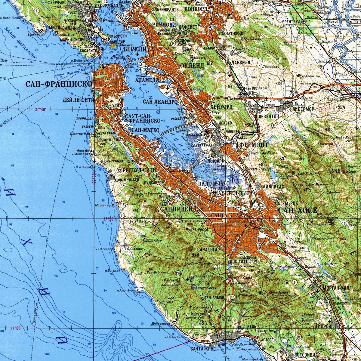 San Francisco bay area topographische Karte