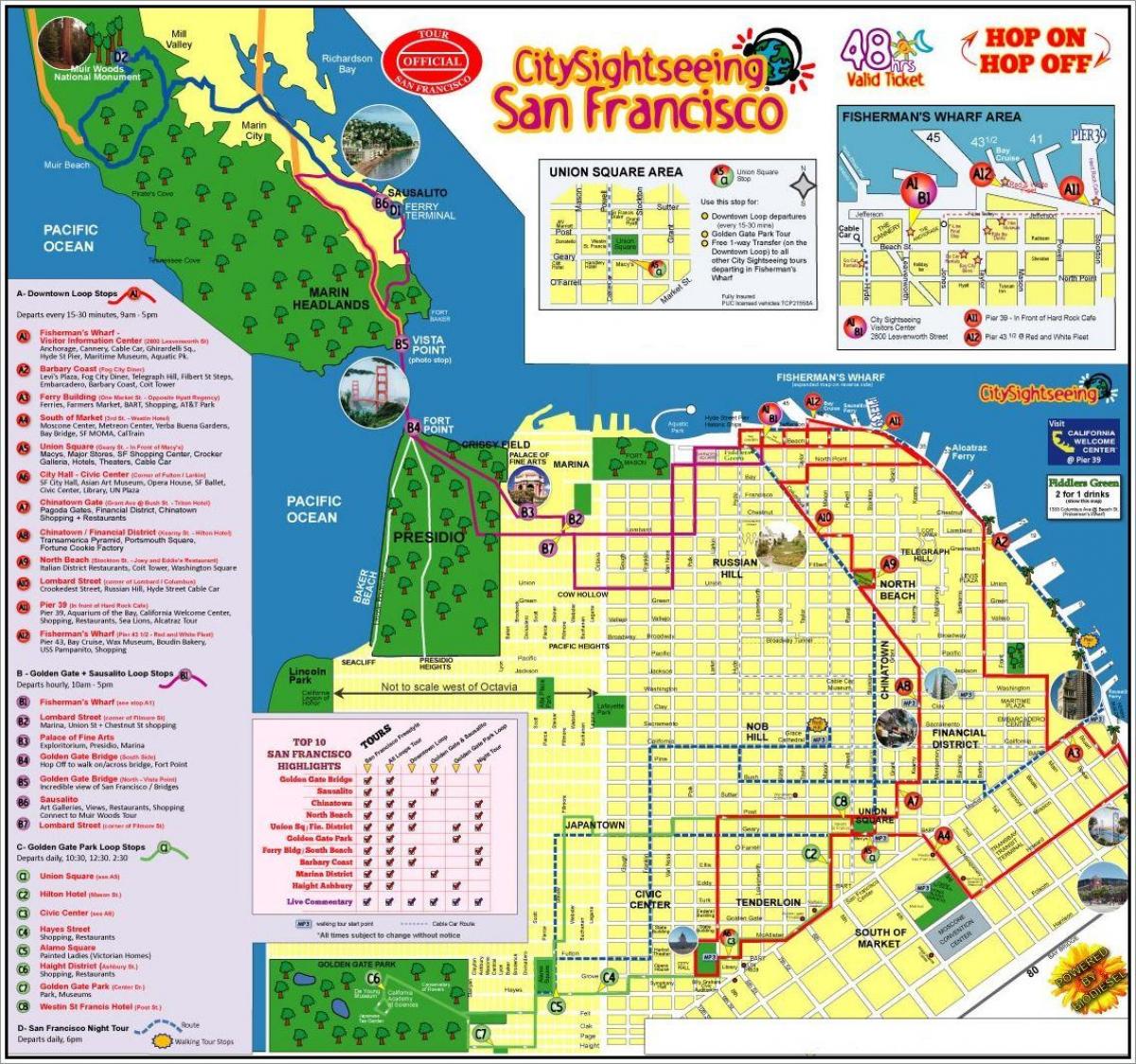 San Francisco hop-on-hop-off bus tour-Karte