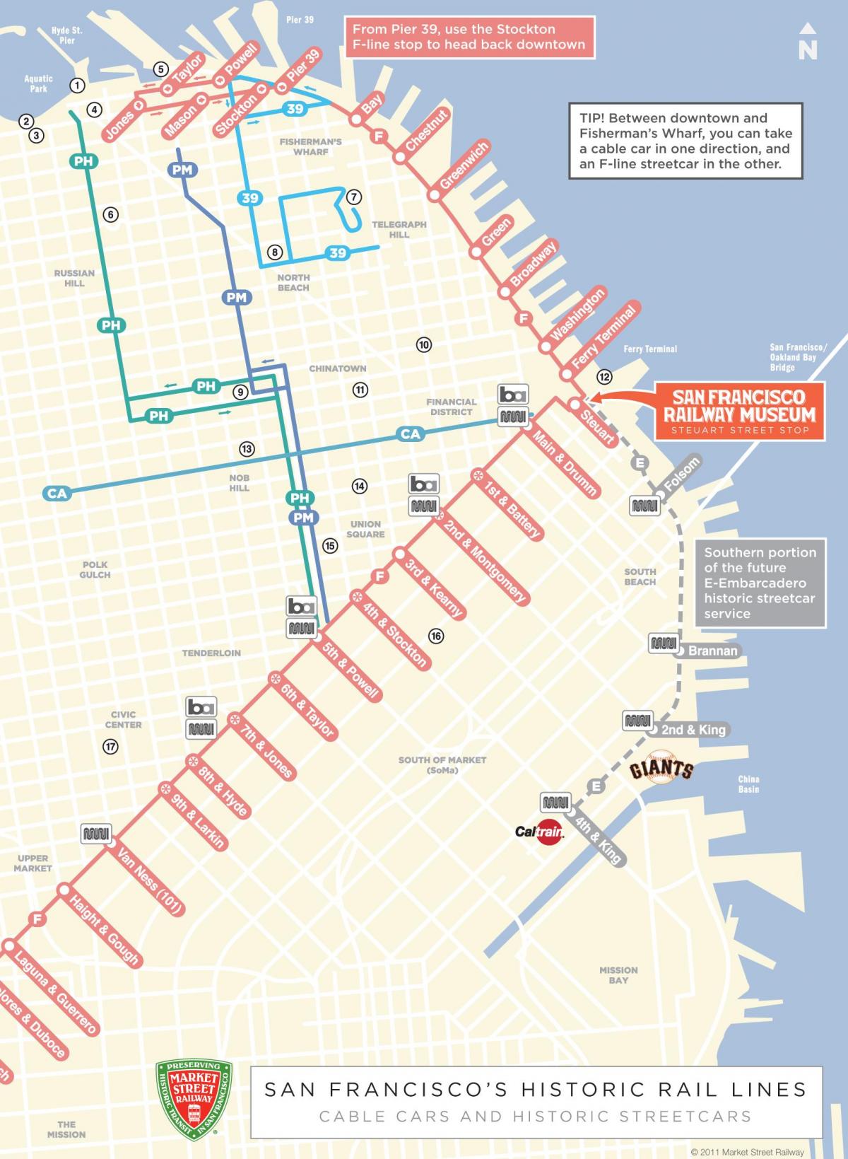 Karte von cable car route, San Francisco, ca