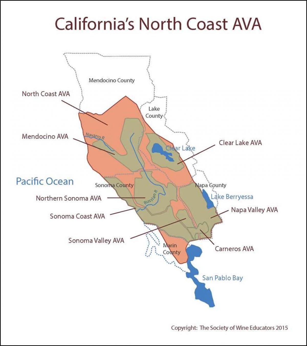 Karte der kalifornischen Küste nördlich von San Francisco