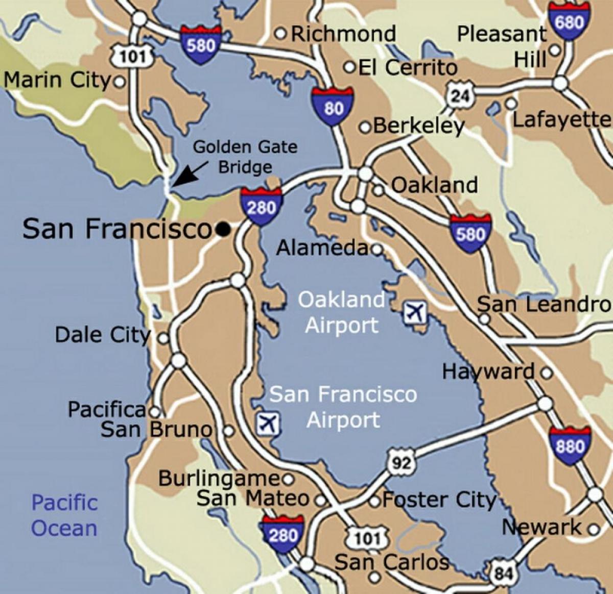 Karte von Flughafen San Francisco und Umgebung