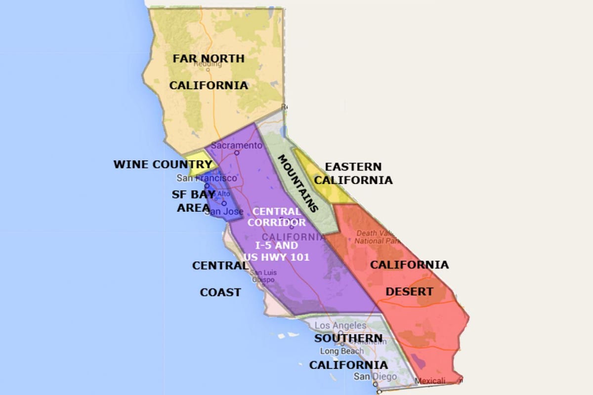 Karte von Kalifornien, nördlich von San Francisco