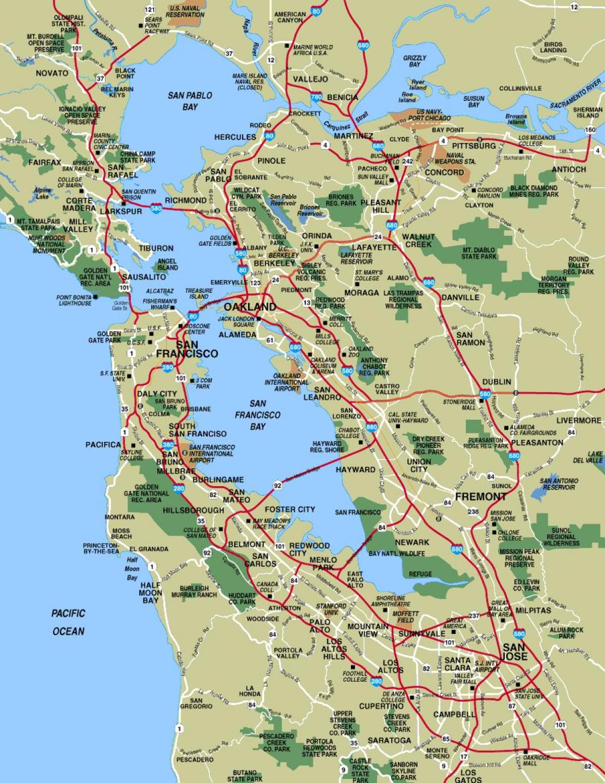 Karte der Städte in der Umgebung von San Francisco