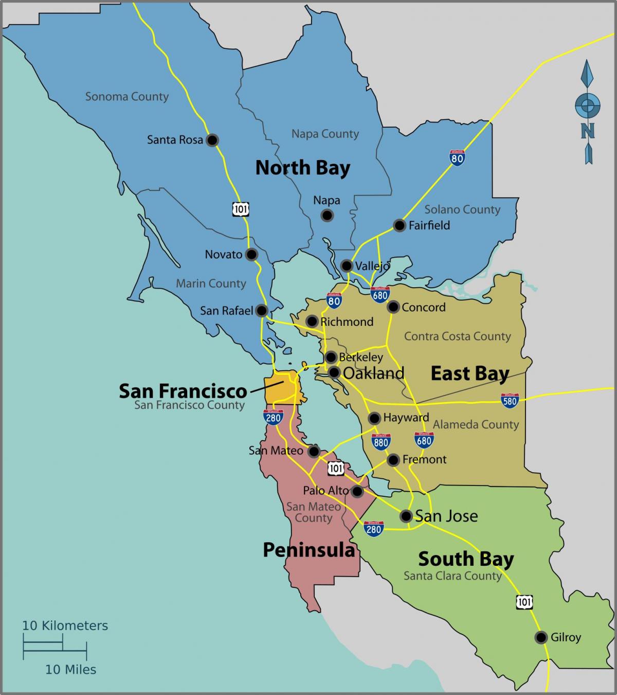 Die Bucht von San Francisco auf einer Karte