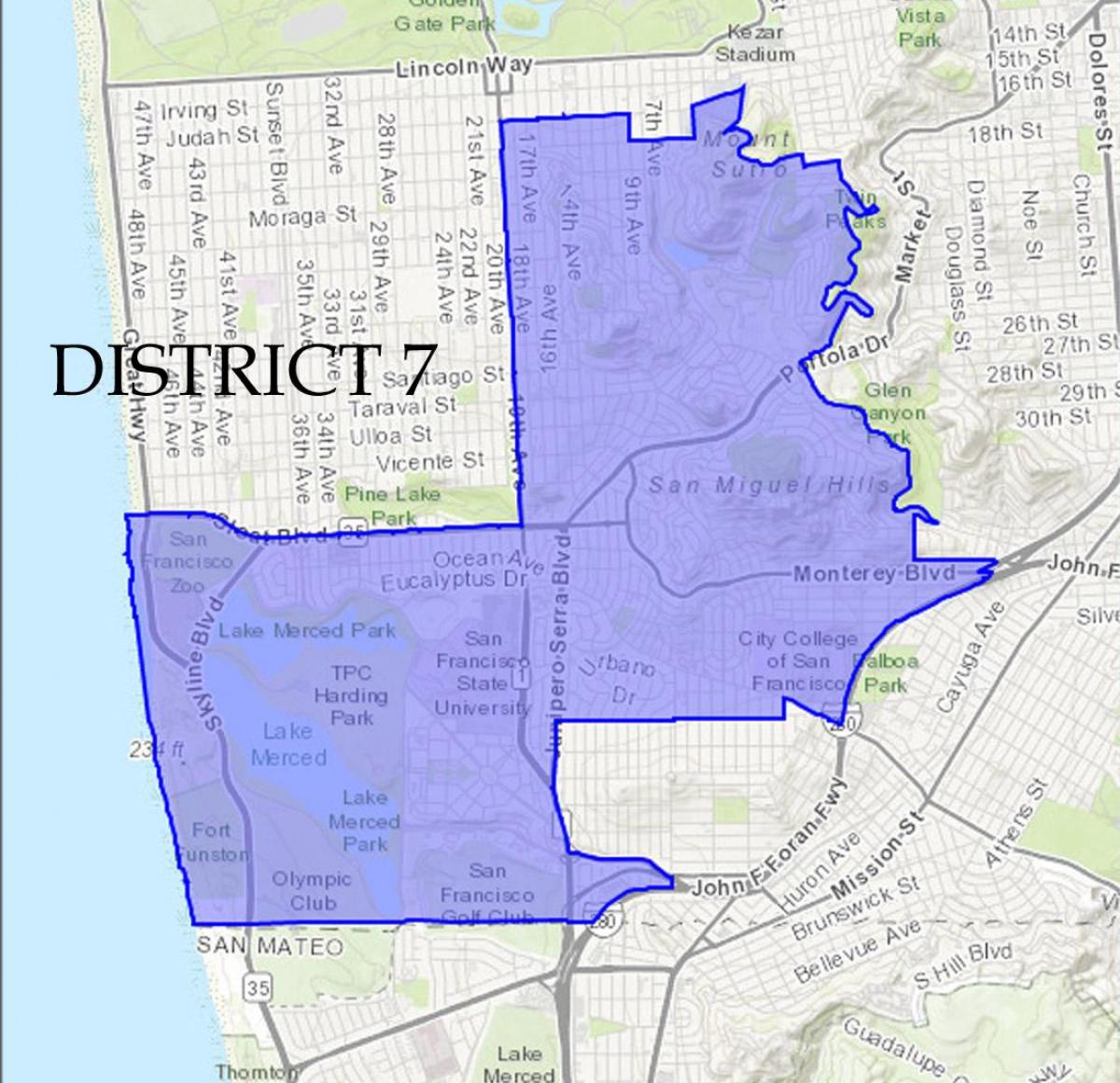 Karte von San Francisco district 7 