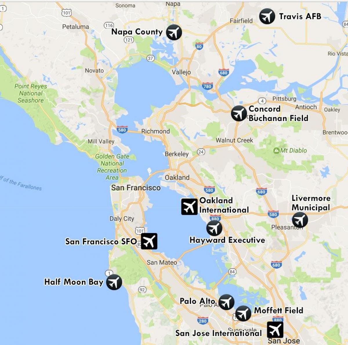 Flughäfen in der Nähe von San Francisco anzeigen