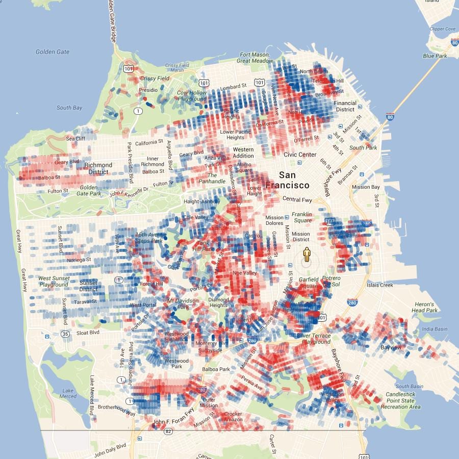 Karte von San Francisco Höhe