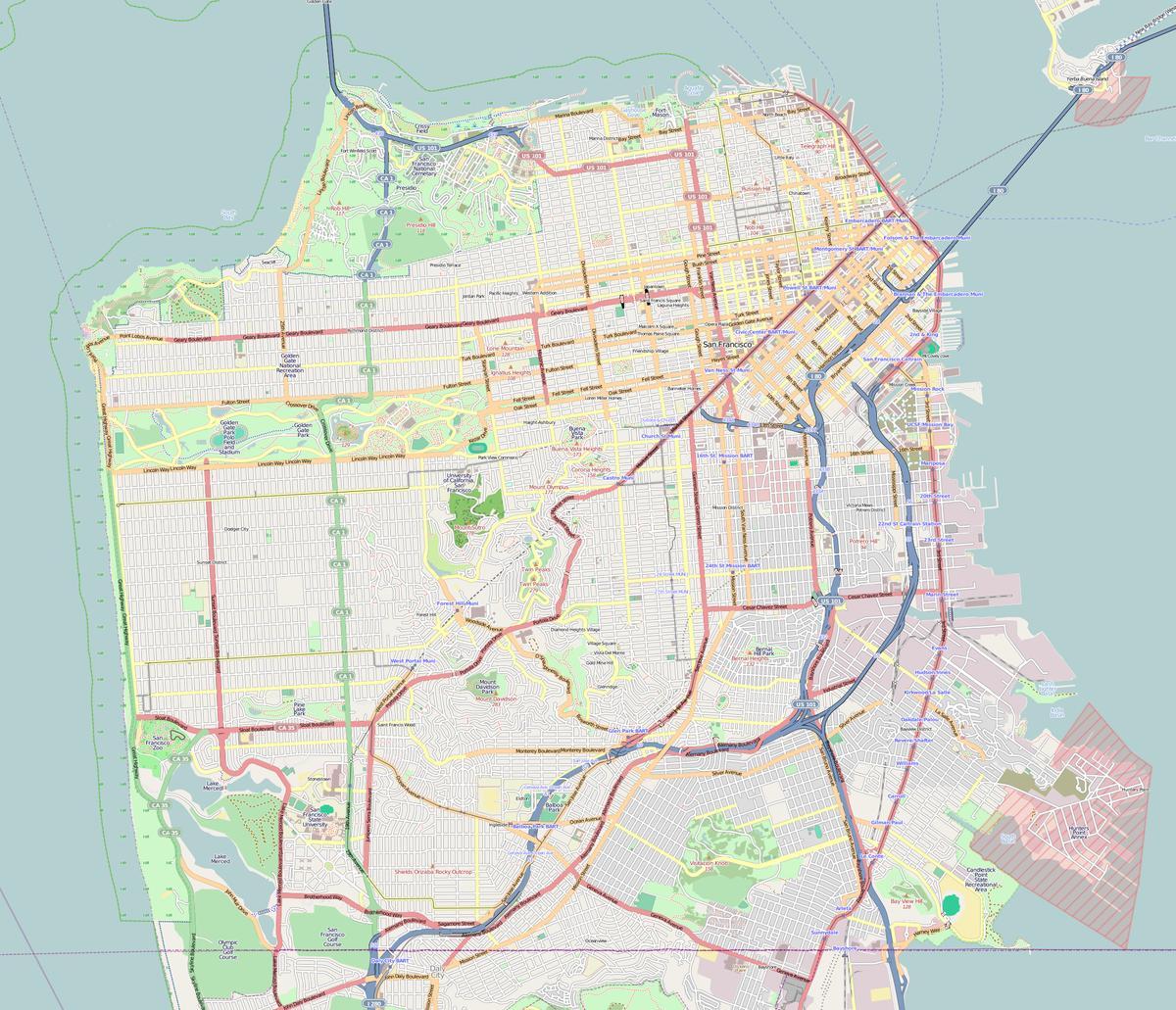 Karte von San Francisco Umriss