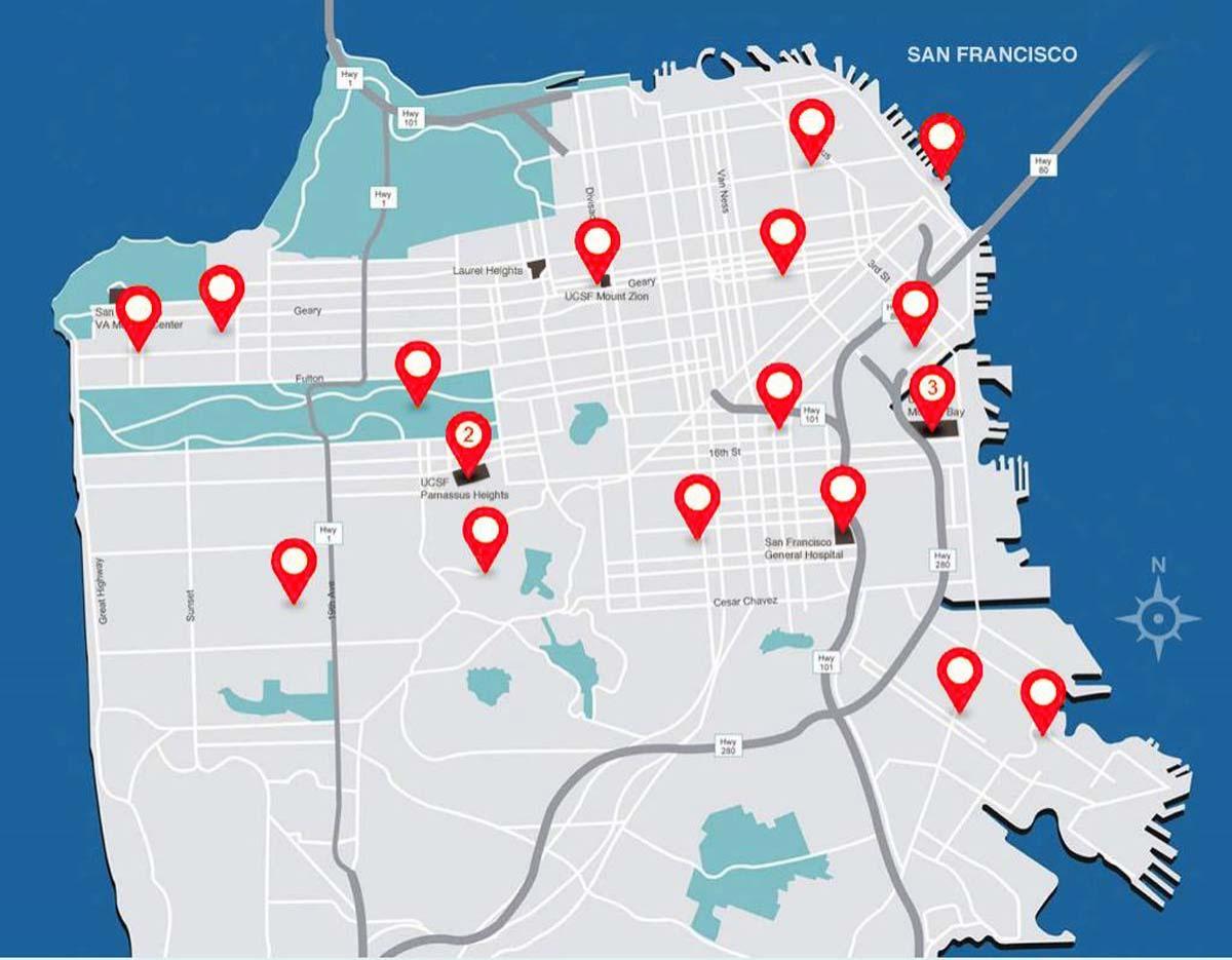 Karte von San Francisco Krankenhäuser