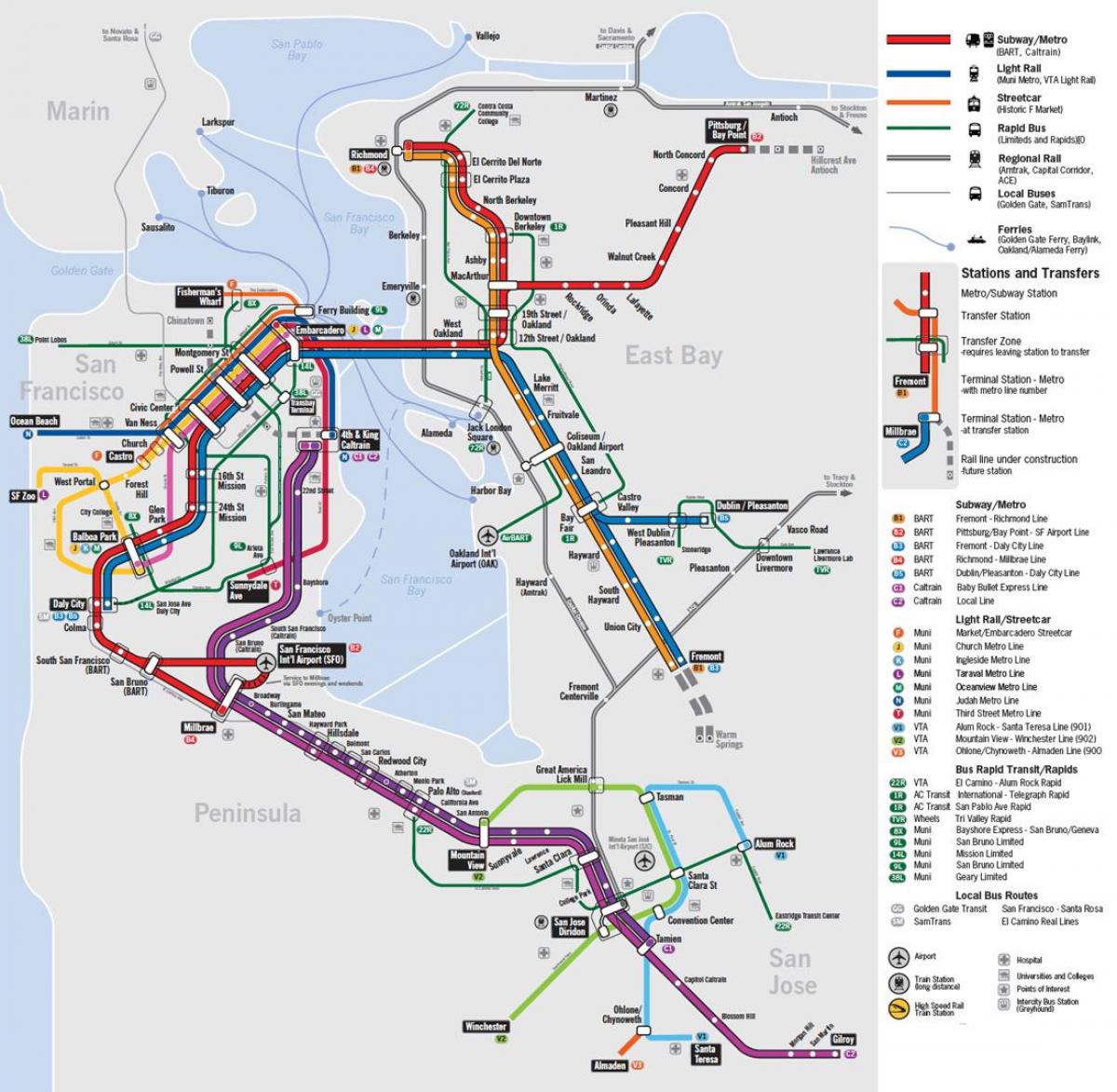 Karte der öffentlichen Verkehrsmittel in San Francisco