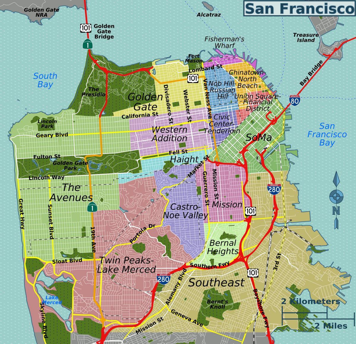 Straßenkarte von San Francisco, Kalifornien