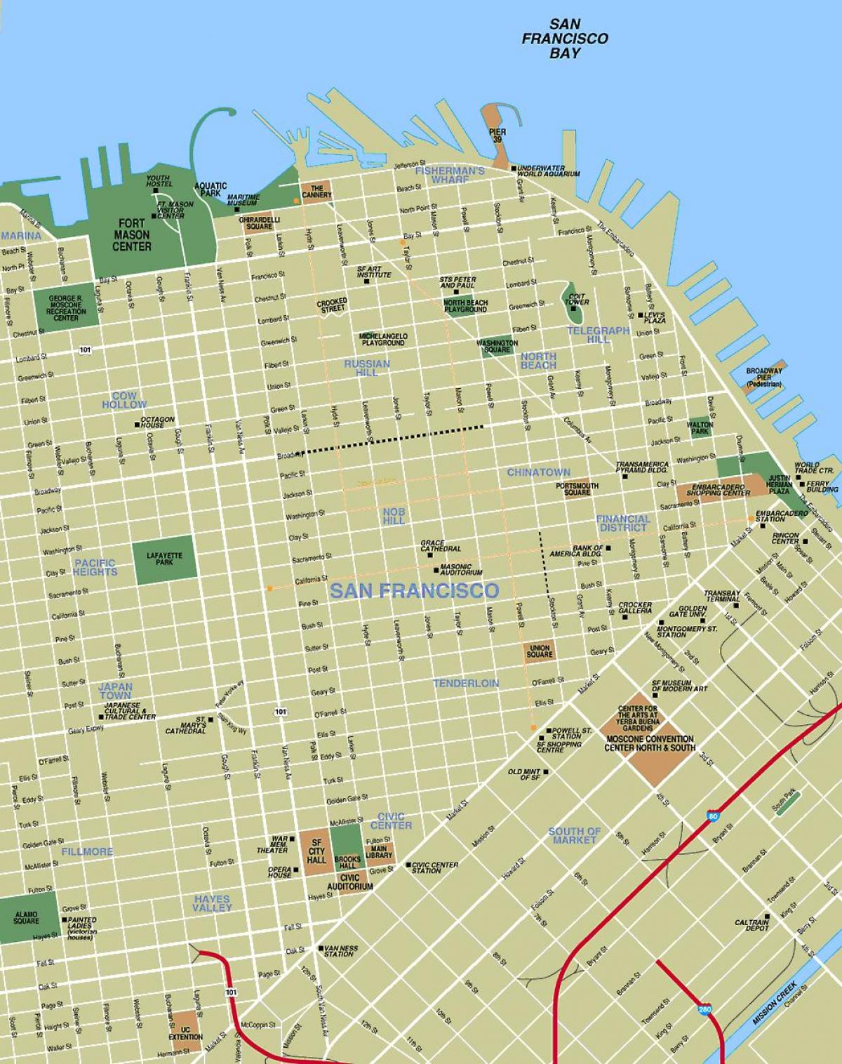 Karte der Sehenswürdigkeiten in San Francisco