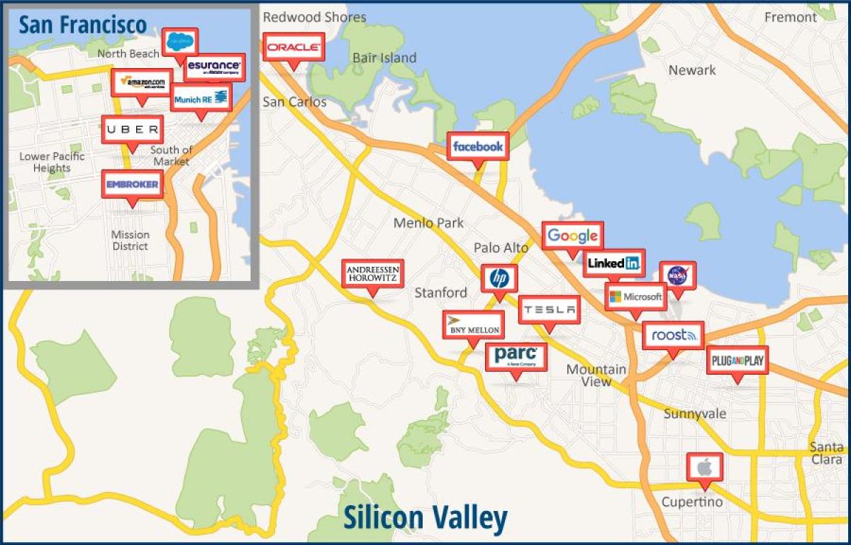 Karte von silicon valley tour
