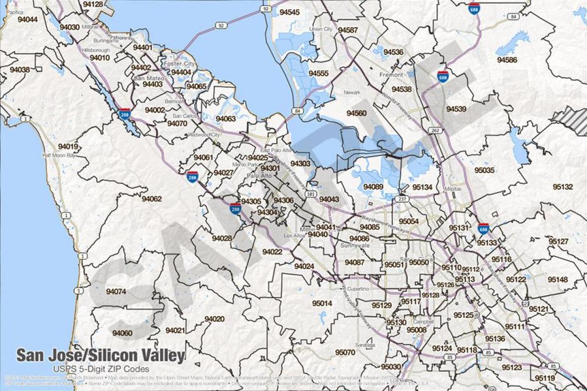 Karte von silicon valley Postleitzahl