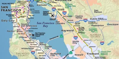 Karte von der bay area Flughäfen