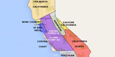 Karte von Kalifornien, nördlich von San Francisco